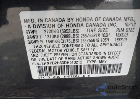 2013 Acura Mdx Technology Package from USA, damaged, VIN 2HNYD2H33DH510212